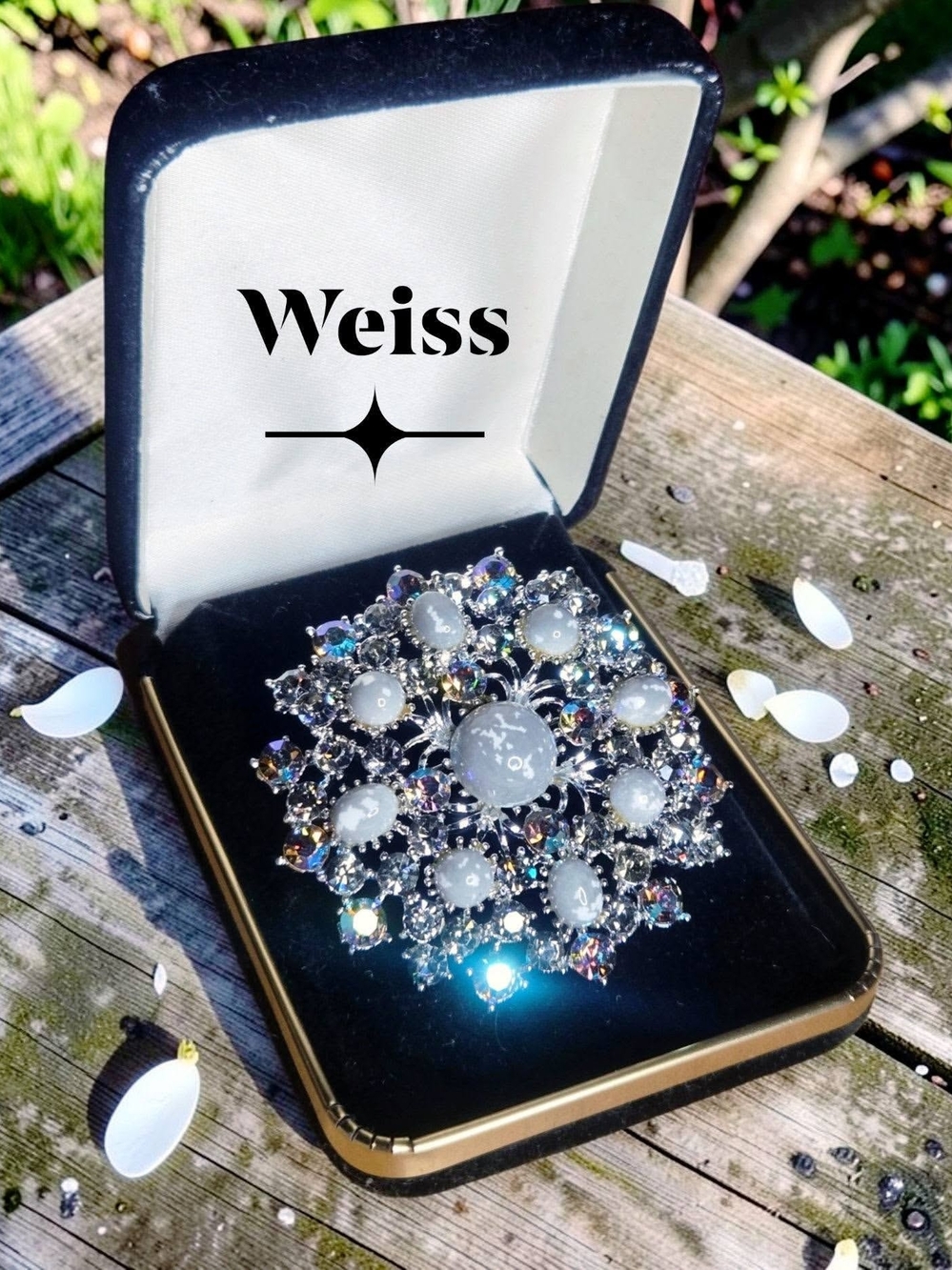 Albert Weiss Silver-Tone Aurora Borealis & Moonstone Brooch Pin